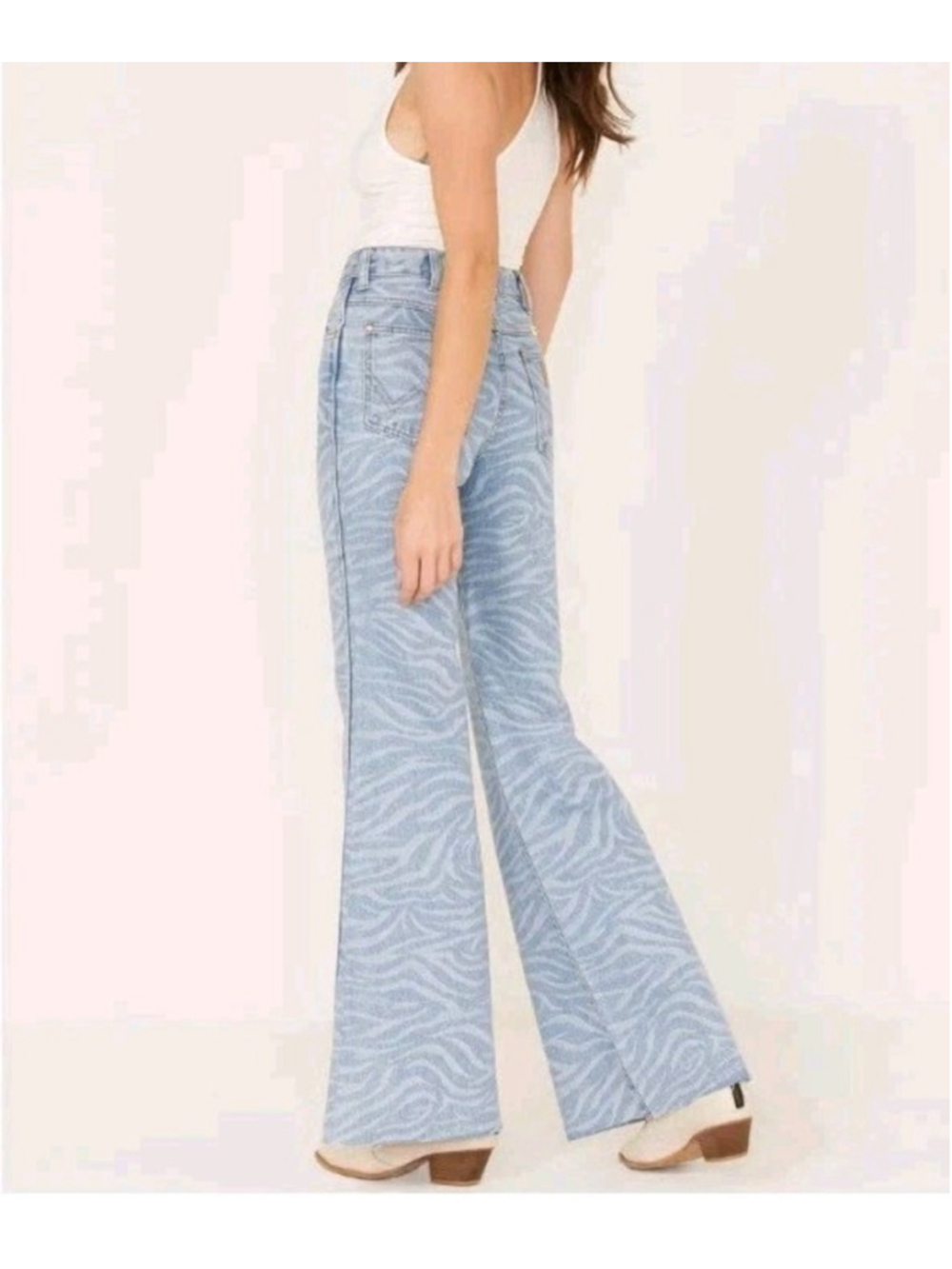 Wrangler Wanderer Jeans Womens 31x34 High Rise Flare Zebra Print NWT Western